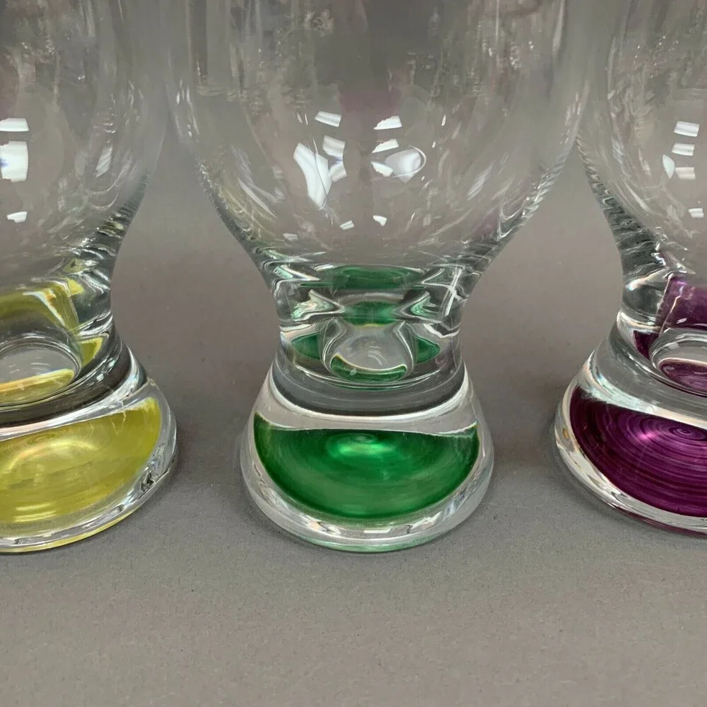 Clear Glass Ice Tea Tumblers Green Yellow Purple‎ Lot of 3